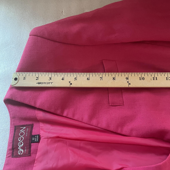 Vintage 90s Sasson Blazer Women 12 Pink Double Breasted Lined‎ Career Jacket - Picture 11 of 14